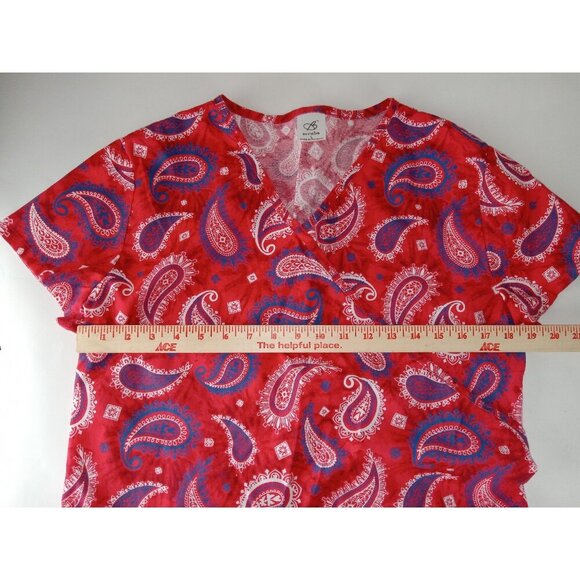 Lot Of 2 Mixed Brands Women's V Neck Multicolor,  Pink Scrub Tops Size L - Picture 5 of 16